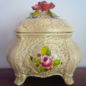 Centrotavola in Ceramica di Bassano con Rosa Porta Biscotti Decorato a Rilievo Dipinto a Mano Vintage