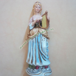 Statuina in Ceramica Dama con Strumento Musicale Lira Greca Simbolo Corona N Capodimonte